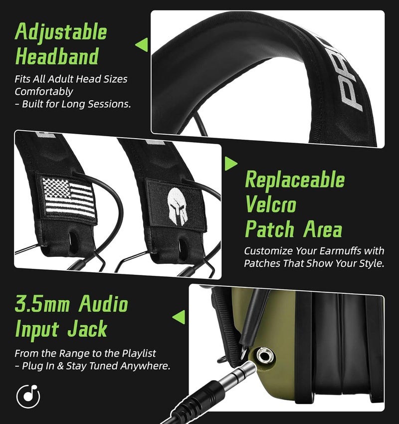 PROHEAR Digital Electronic Shooting Ear Protection Muffs with GEP02 Gel Ear Pads, Hunting 5X Sound Amplification Earmuffs, NRR 23dB Low Profile Hearing Protection for Gun Range - Green - Image 5